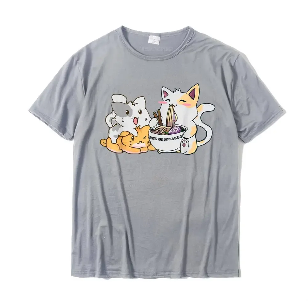 Kawaii Neko Ramen аниме футболка с кошачьей лапшой Camisas Hombre повседневные топы хлопковые