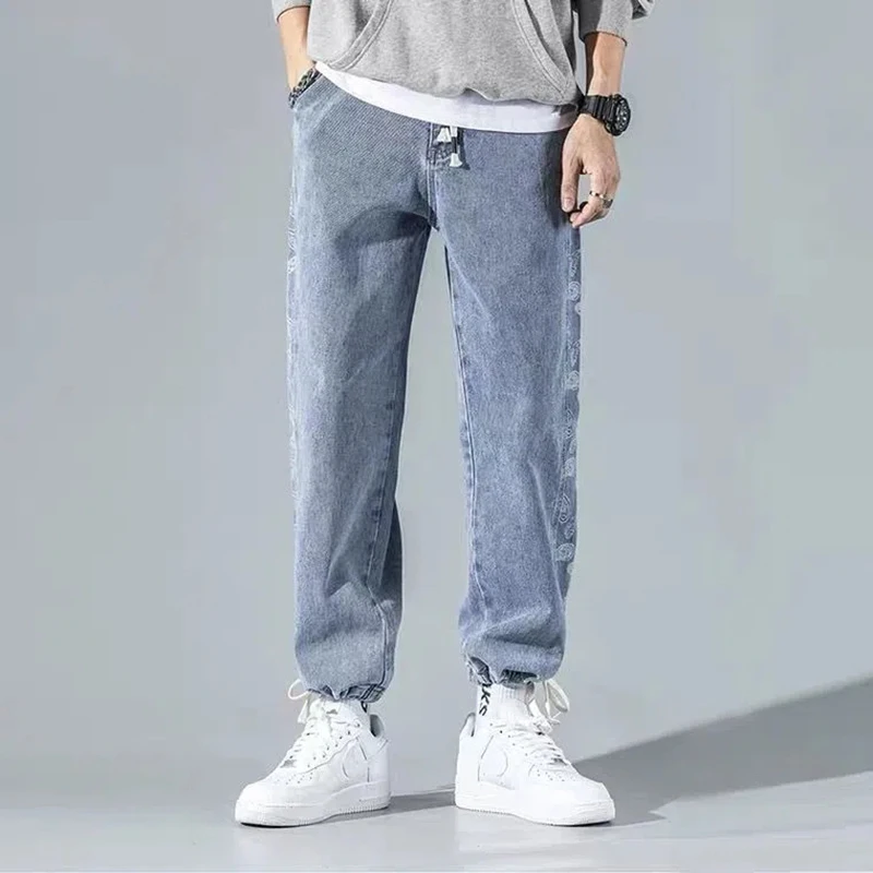 Korean Fashion Exquisite Men Wide Leg Jeans  Autumn New Streetwear Bundle Feet Straight Baggy Denim Pants Male Brand Trousers