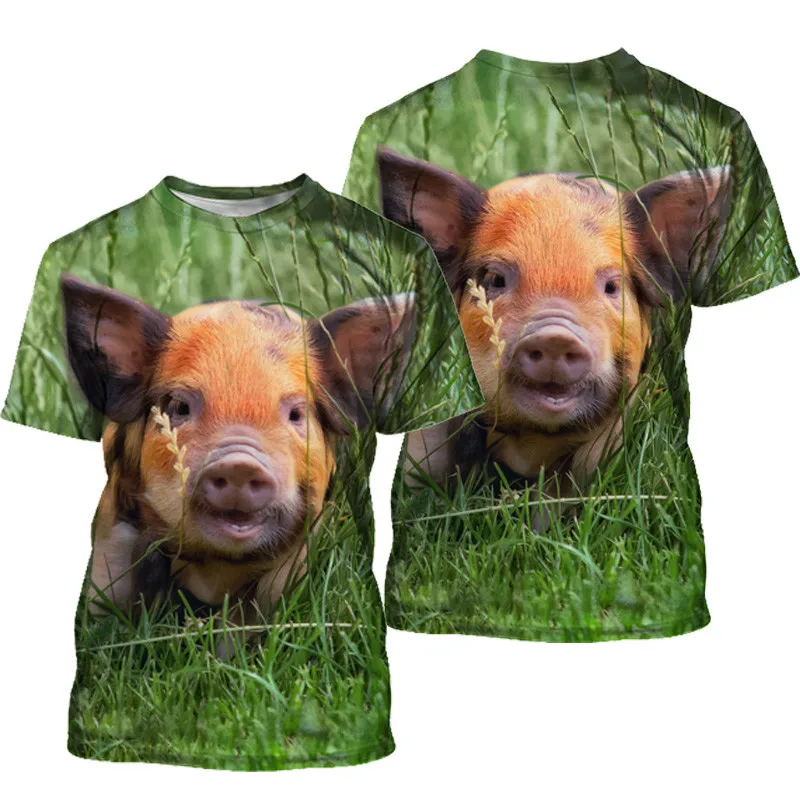 

2021 summer new style pig 3D printing men's and women's round neck short-sleeved tops interesting clothes ladies streetwear