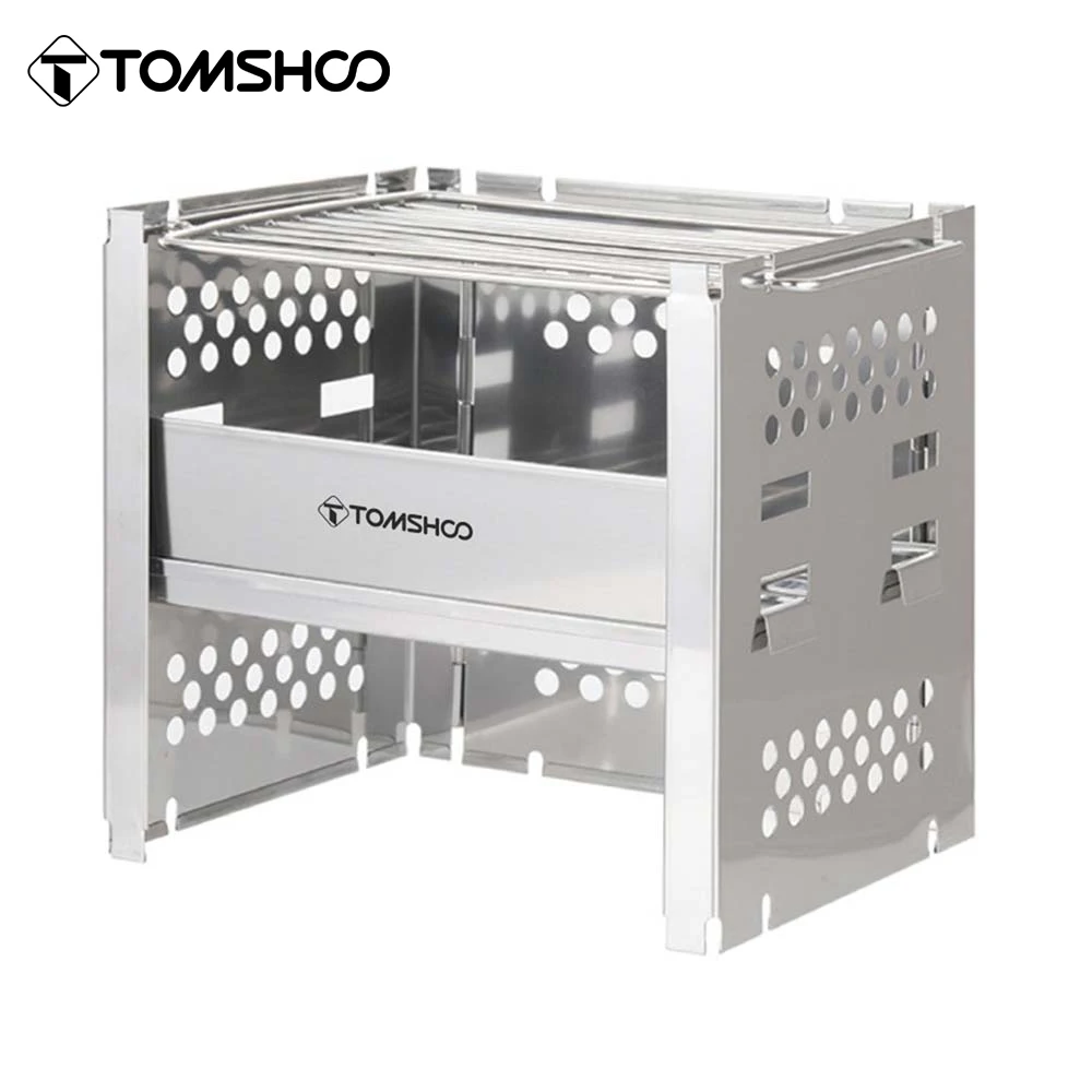Tomshoo Outdoor Camping Wood Stove W Barbecue Grill Portable Wood Burning Stove Wood Burner w BBQ Firewood Bracket For Picnic