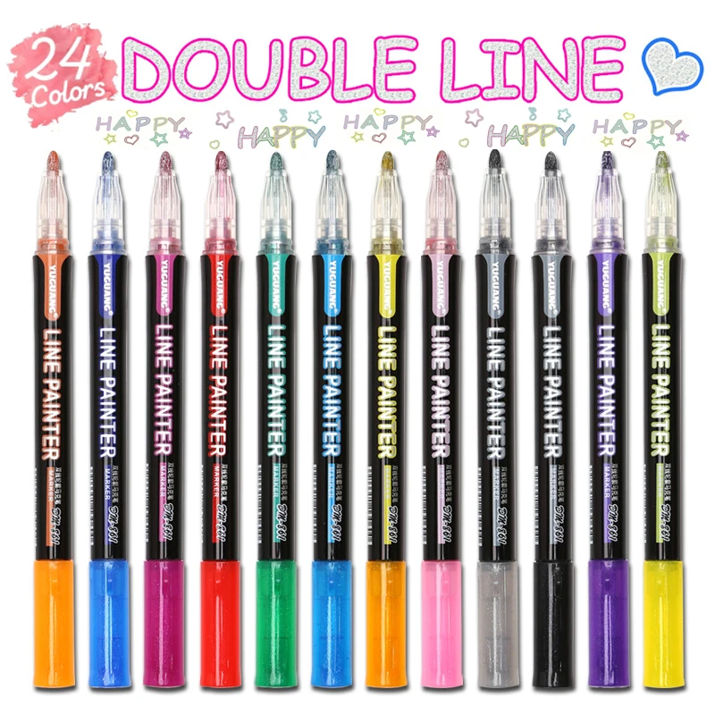 

8/12/24 Color Double Line Outline Art Pen Marker Pen DIY Graffiti Outline Marker Pen Highlighter Scrapbook Diary Poster Card