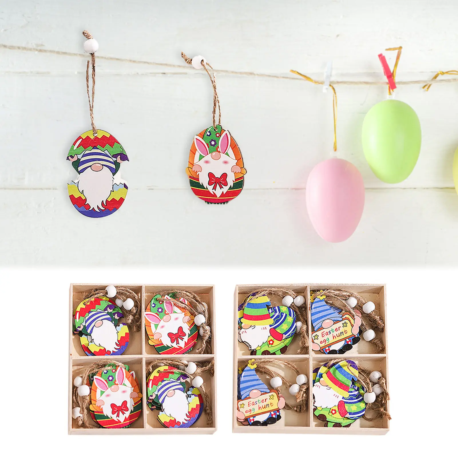 

Easter Decoration Gnome Wooden Ornaments Easter Table Decor |Wood Colorful Eggshell Gnome Hangings Wooden Ornament Eggshell