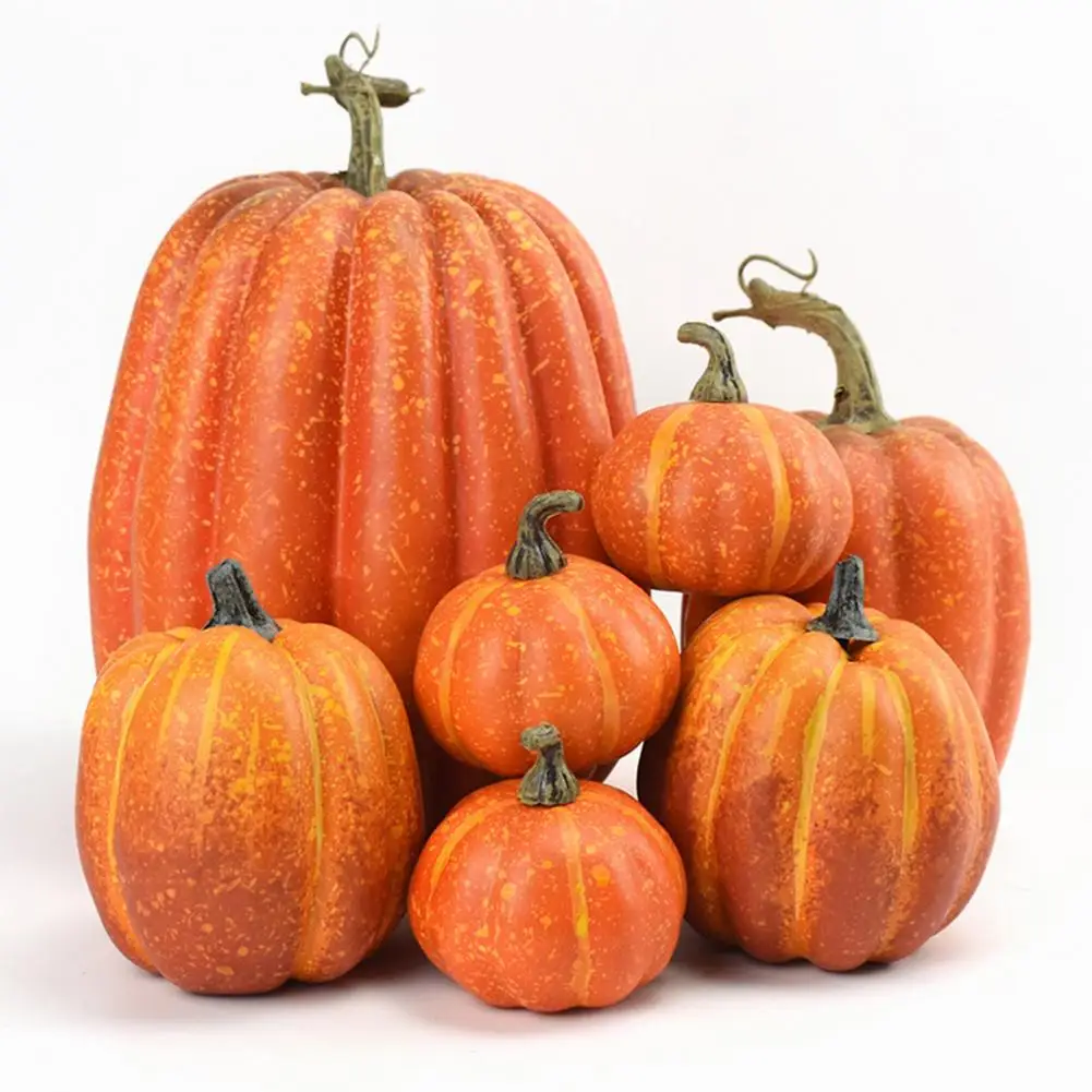 

7Pcs Artificial Pumpkins Sets Harvest Fall Various Sizes Pumpkin Statue Ornaments for Party Prop Room Decor Ramadan Decoration