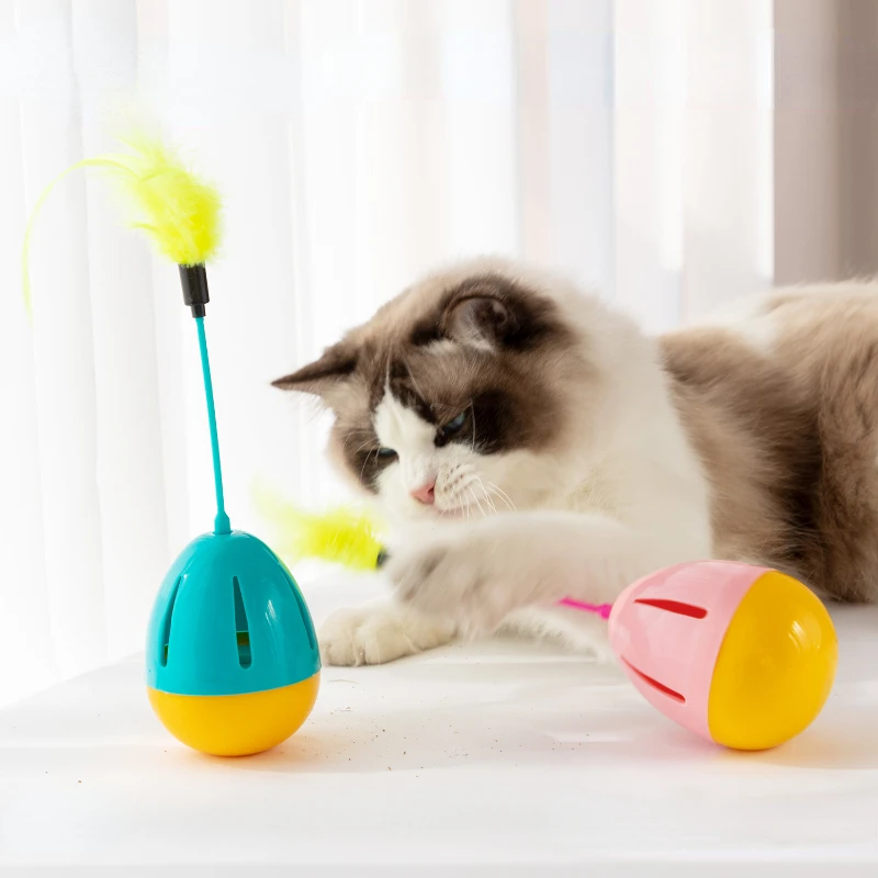 

3in1 Pet Tumbler Leaking Food Toy Interactive Cat Toys with Feathers funny cat stick cat supplies аксесуари для котів