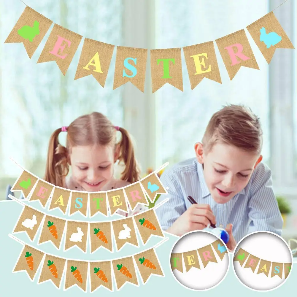 

2/2.6m Easter Decoration Rabbit Bunny Jute Burlap Flags For Celebration Easter Party Festival Home Decor Hessian Bun M0b0