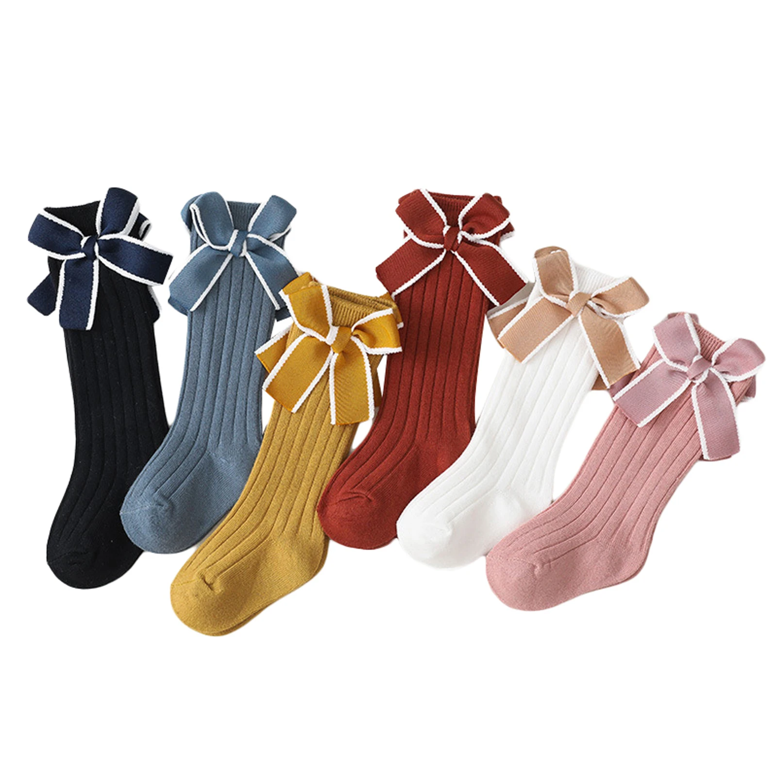 

Toddler Kids Girls Socks Pure Color Cute Patchwork Bowknot Ribbed Socks Children Autumn Winter Casual Stockings