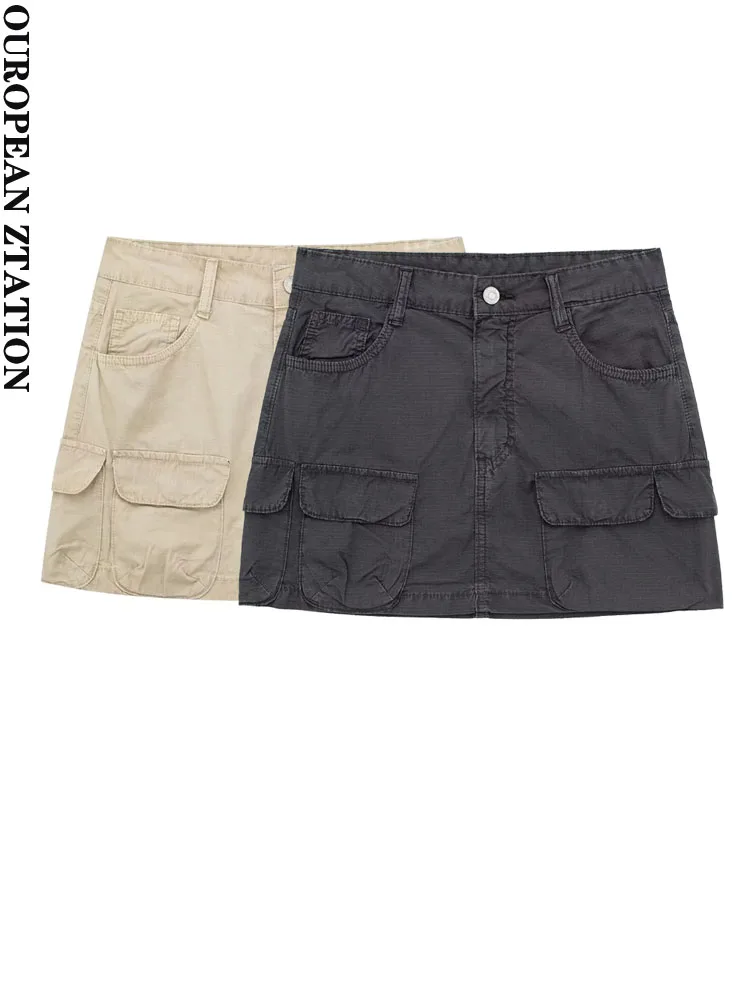 

Женская мини-юбка-карго PAILETE с карманами, винтажная Юбка со средней талией и молнией, 2023