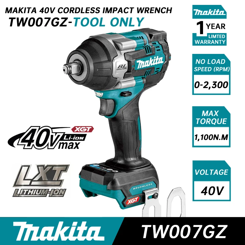 

Makita 40V Max 1/2" Mid Torque Brushless Impact Wrench Bare Tool 730N.m Rechargeable MAKITA Cordless Wrench Power Tool TW007GZ