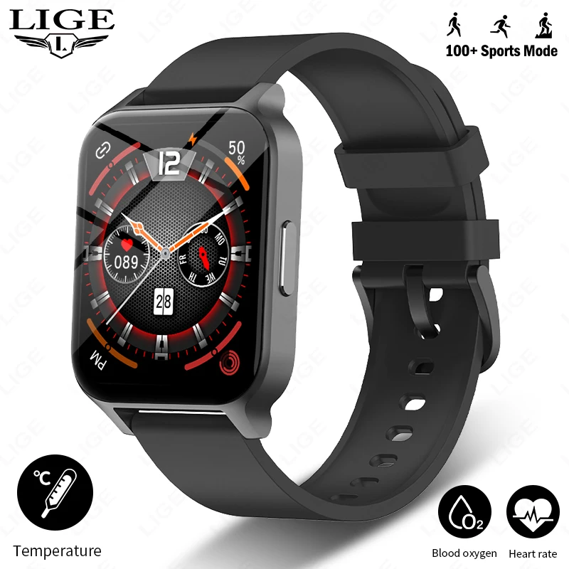 

LIGE Smart Watch Men IP67 Waterproof Full Touch Screen Wireless Charge Bluetooth Call Men Smartwatch For IOS/Android/Harmony OS