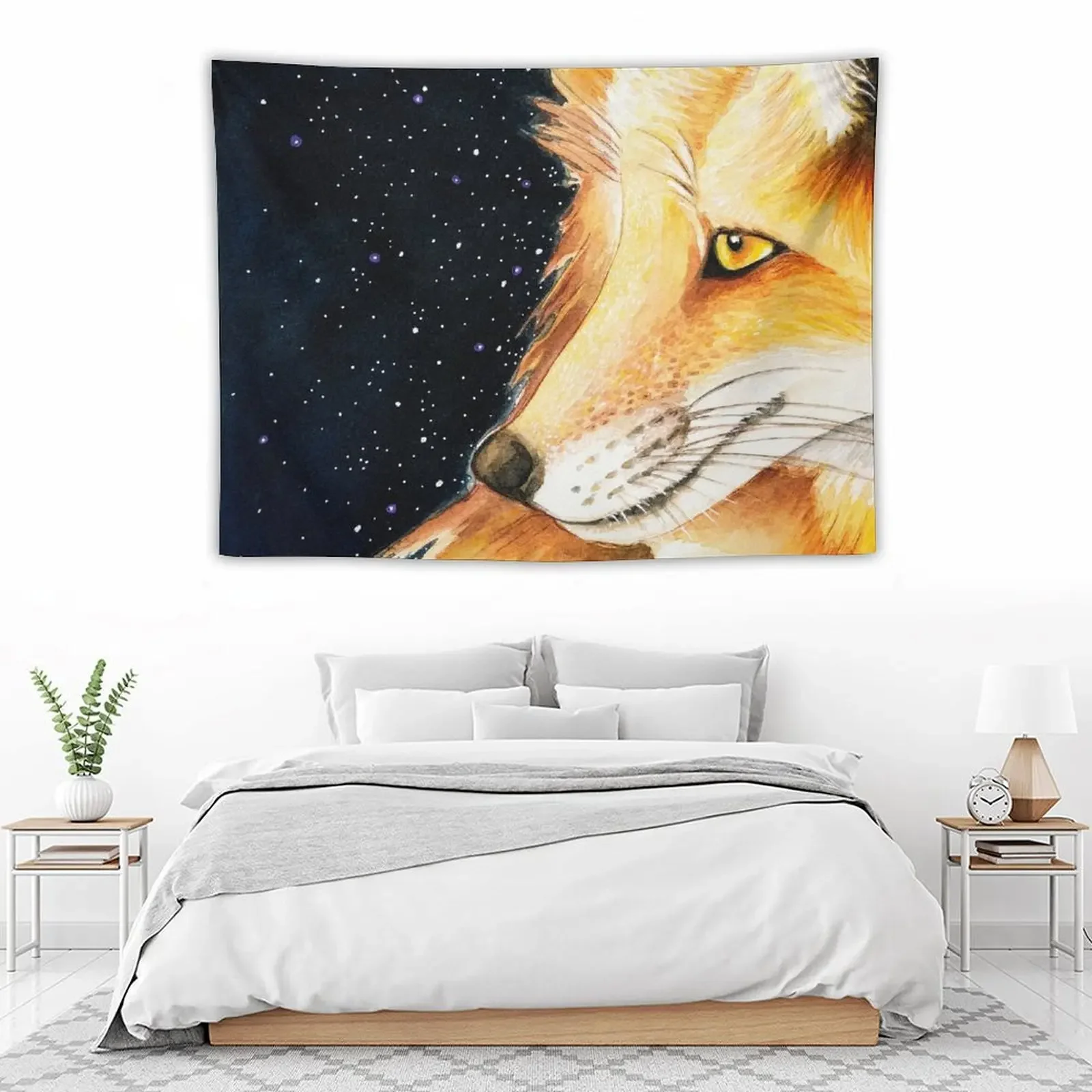 Красная Лиса галактика акварельный гобелен Декор для спальни художественная
