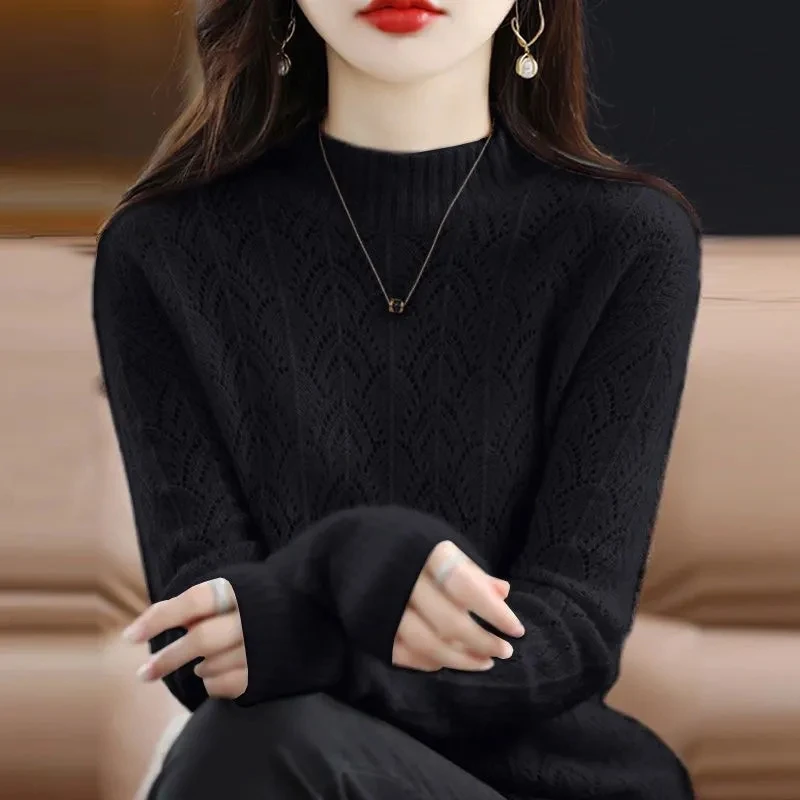 Демисезонный пуловер из 100% мериносовой шерсти с ложным воротником свитер