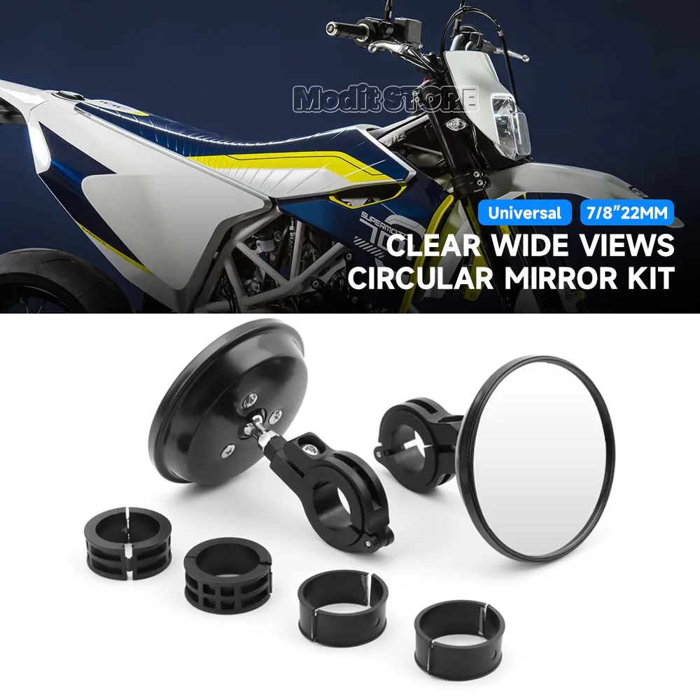 Фото Для Husavarna 701 SM/Enduro FC350/450 FE250/350/501/450 TC125/250 мотоцикла с ЧПУ 22 мм круглая ручка широкоугольное зеркало заднего вида №1