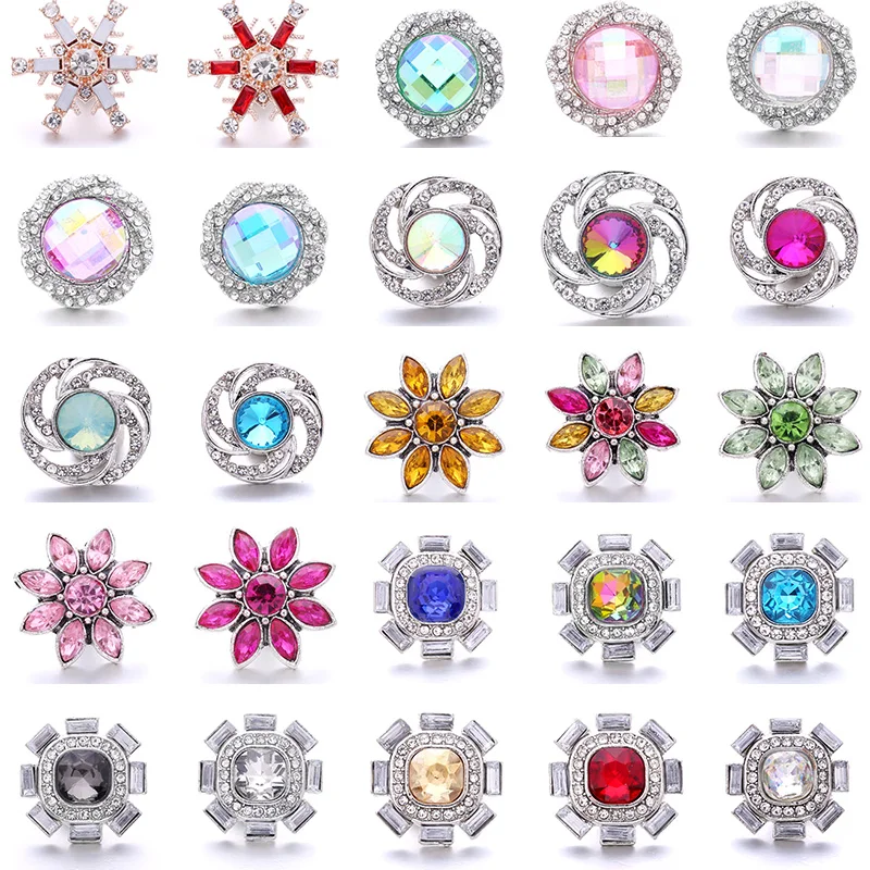 

XH5151 Flower Crystal gemstone Birthstone 20mm Metal snap button jewelry DIY bracelet