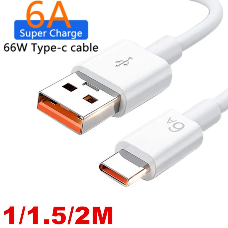 

6A USB 66W Type C Cable USB Fast Charging Phone Charger Type-C Data Cord For Huawei P40 P30 Samsung A53 Redmi note11 USB C Cable