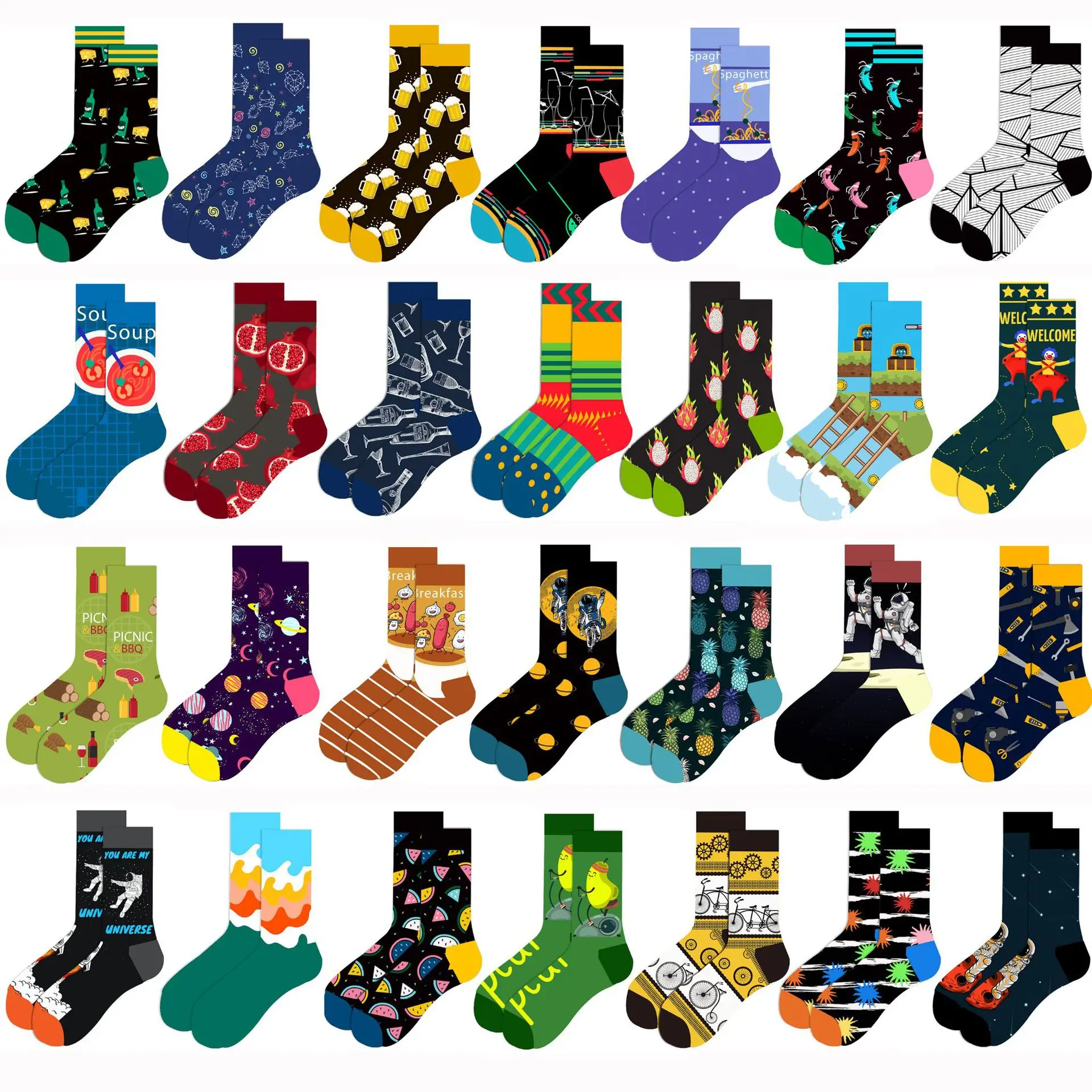 Funny Sock 10 Pairs Autumn and Winter New Geometric Men's Socks Fruit Women's Socks Street Fashion Socks Astronaut Socks