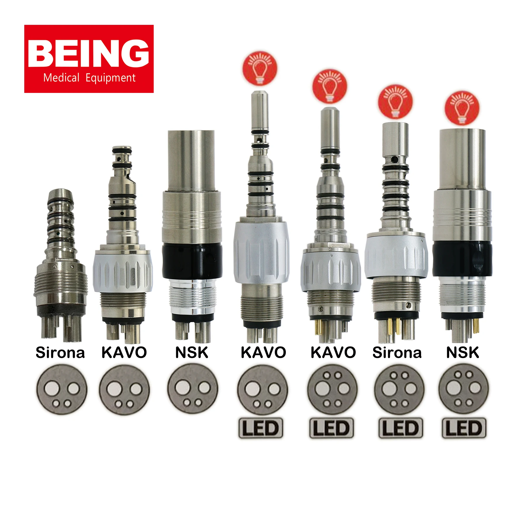 Being Dental Coupling 4Holes LED Coupler 6Pin 6Holes Adapter For KAVO NSK Sirona LED Fiber Optic High Speed Turbine Handpiece