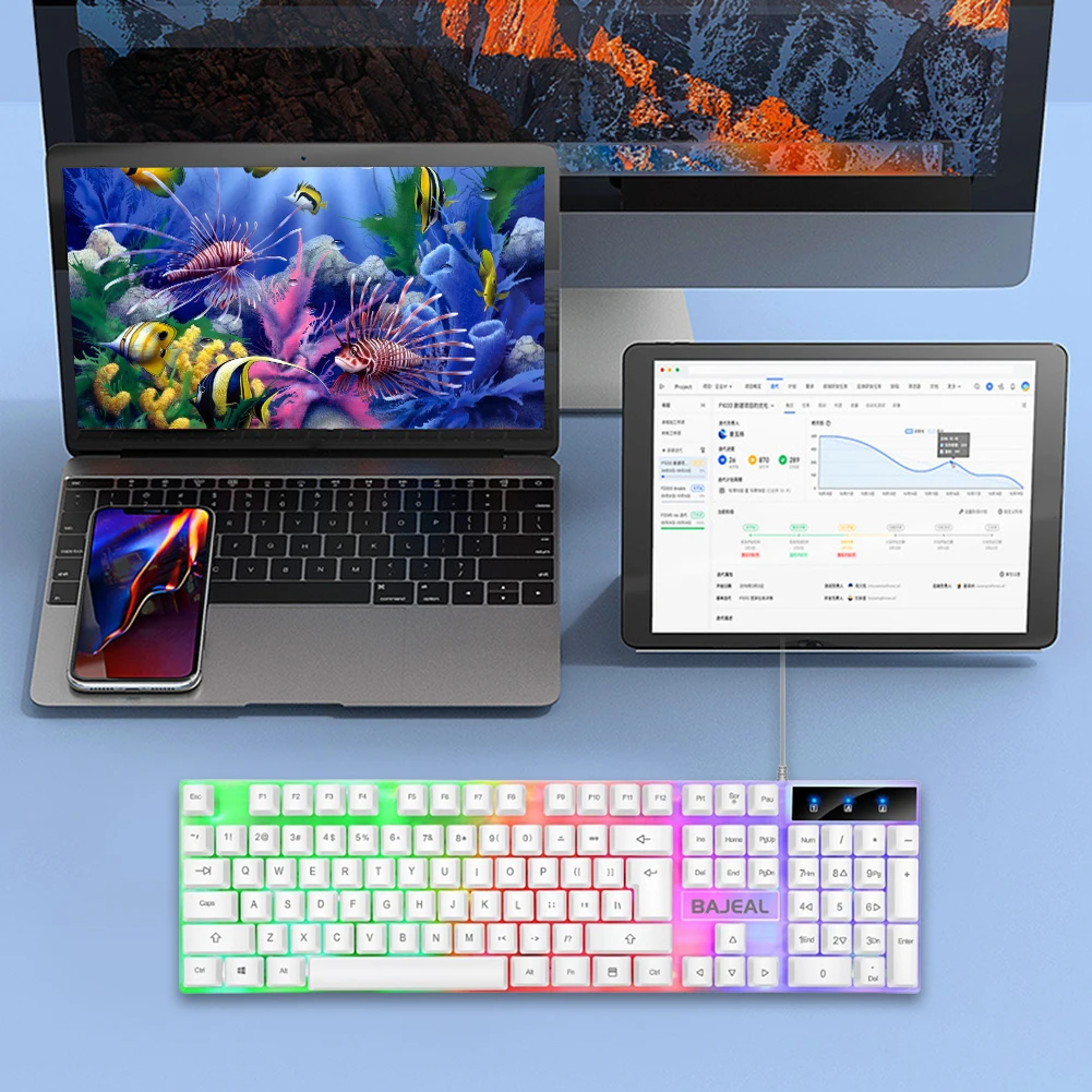 Механическая клавиатура разноцветная игровая 98 клавиш RGB для ноутбука и ПК