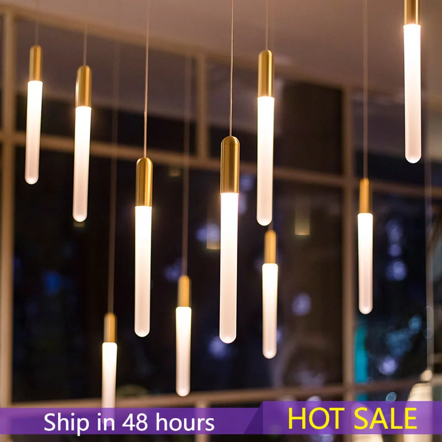 

Modern Vertical Tube Chandelier Combination Loft Living Room Stair Pendant Lamp Villa Dining Table Bedside Hanging Light Tube