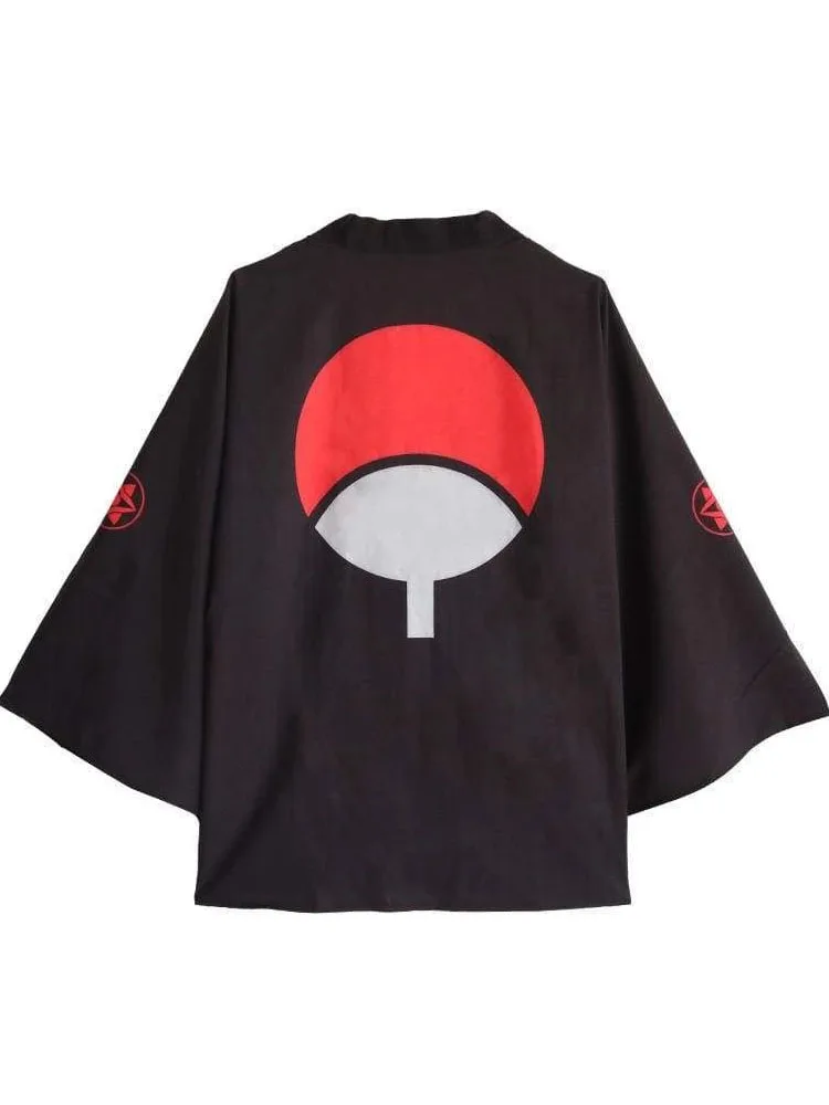 Аниме Наруто Коноха Учиха Символ Японский Кимоно Саске Шаринган Плащ Косплей Костюм Взрослый Мужская Куртка Кардиган Хаори Подарки.