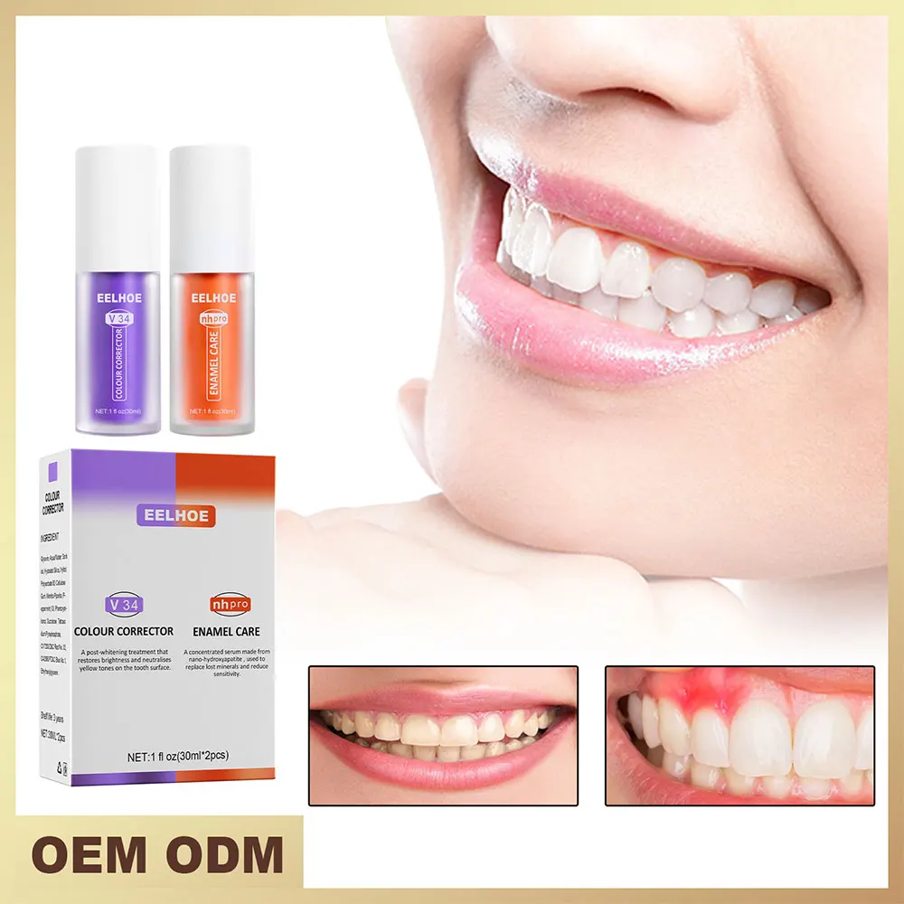 V34 Toothpaste Purple Orange Set Repair Teeth Whitening Oral Cleaning Dazzling White Remove Tooth Stains Clareador Dental