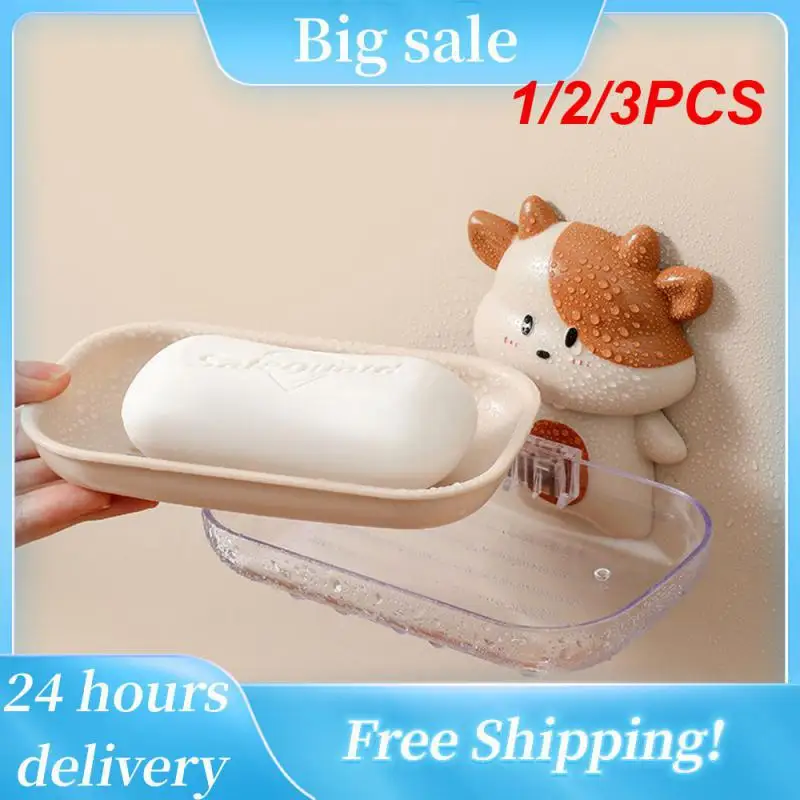 

1/2/3PCS Soap Box Cute Anti-skid Firm Cartoon Plastic Home Product Drain Rack Simple Wall Hanging Non-punch Durable