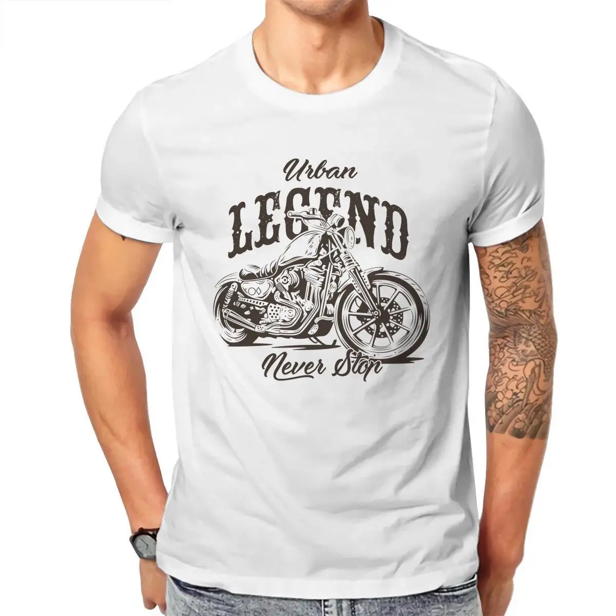 Men T-Shirts Legend Motorcycle  Funny Pure Cotton Tees Short Sleeve  T Shirts Round Neck Tops Birthday Present