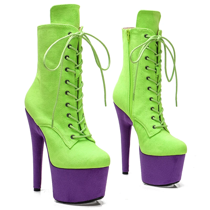 Leecabe 17CM/7inches  color matching suede upper boots  platform  short boots model nightclub super high heel Pole Dance boot 3B