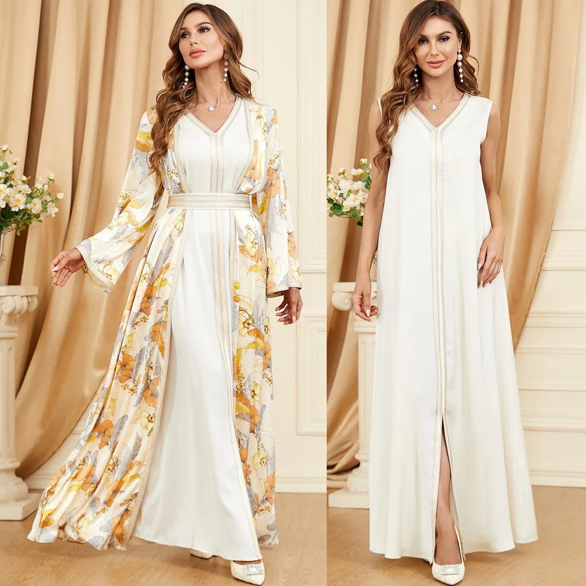 Morocco Party Dress Muslim Women Abaya Prayer Caftan V Neck Maxi Dresses Robe India Abayas Dubai Turkey Longue Vestidos Largos