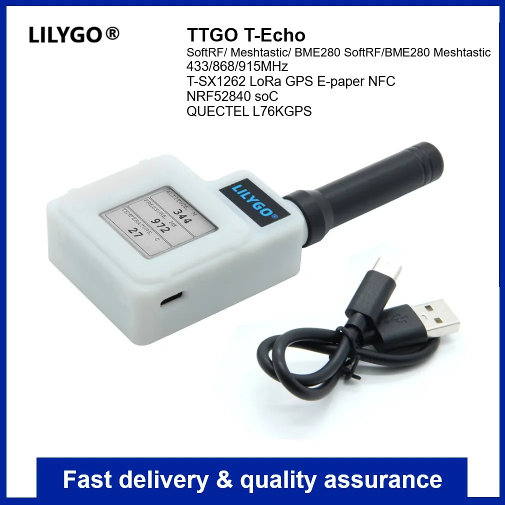 

LILYGO®TTGO T-Echo SoftRF BME280 TEMP Pressure Sensor NRF52840 SX1262 433/868/915MHz Module LORA 1.54 E-Paper BLE for Arduino