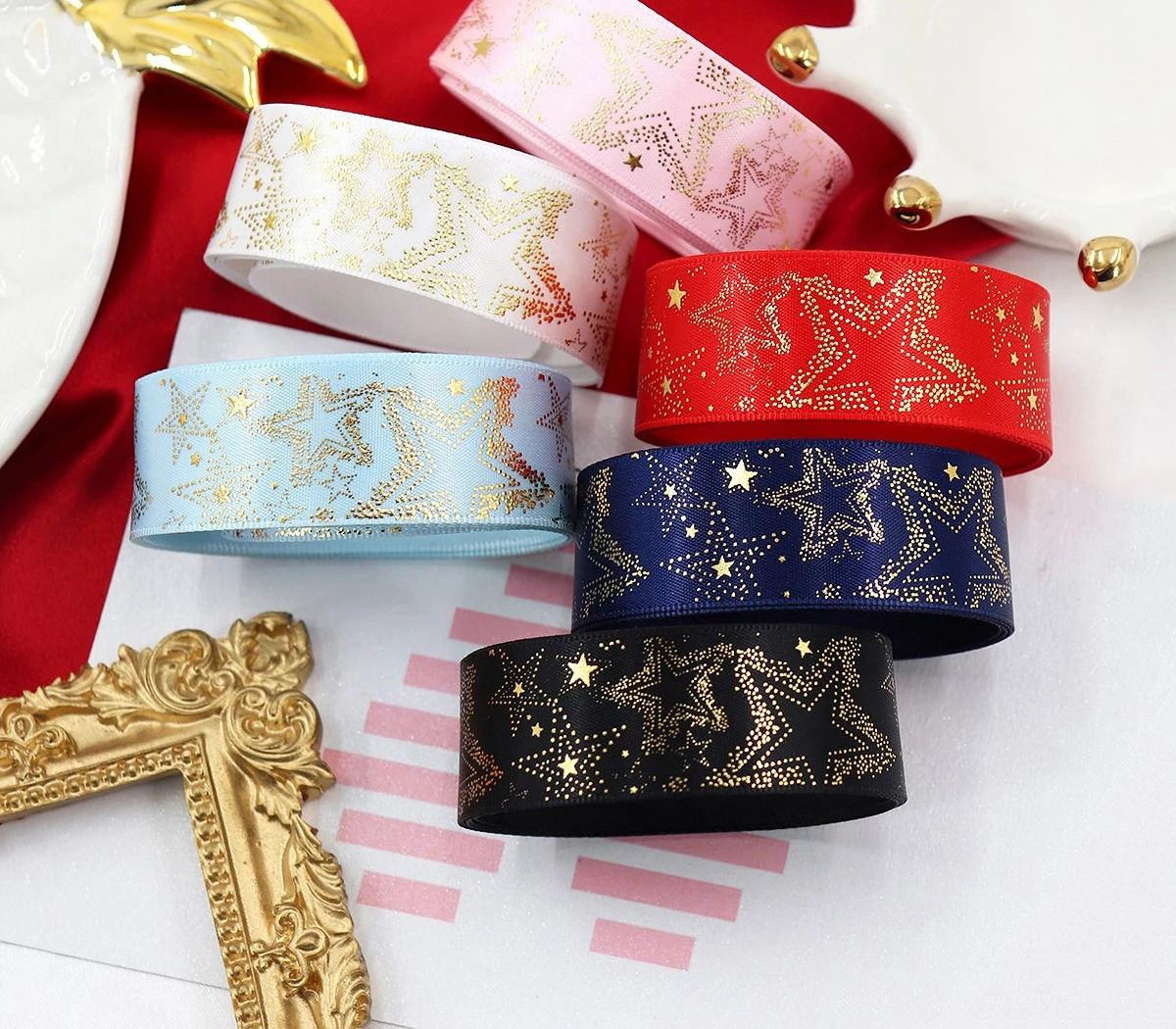 

10 Yards/Roll 22mm Gradient Stars Hot Silver Grosgrain Ribbon for DIY Handmade Bow Cap Accessories Gift Wrapping Party Decor