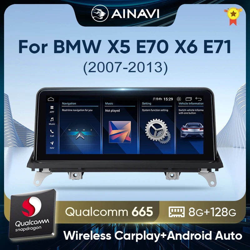Ainavi Wireless Carplay Multimedia Player Car Radio Android auto Qualcomm 665 8G 128G For BMW X5 E70 X6 E71 (2007-2013) CCC CIC