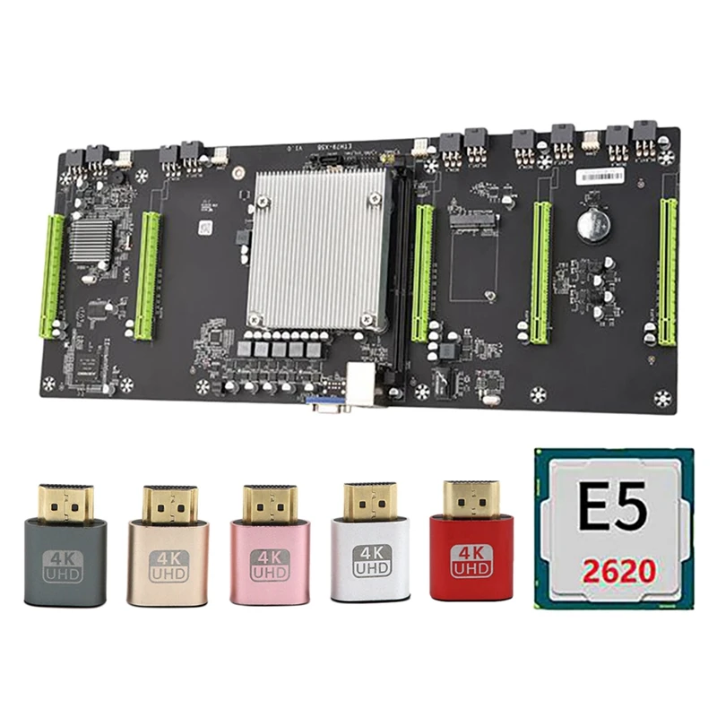 

NEW-ETH79-X5B BTC Mining Motherboard with E5 2620 CPU+5 x Graphics Virtual Display Adapter LGA2011 5 PCIE16X Slot 80mm DDR3