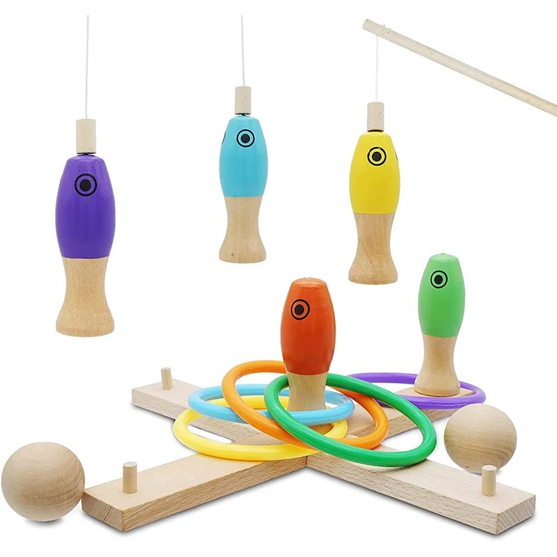 

Ring Toss Game For Kids Bowling Fishing Game 3 In 1 Toys Set Indoor & Outdoor Toddler Learning Motor Skill Party Gift