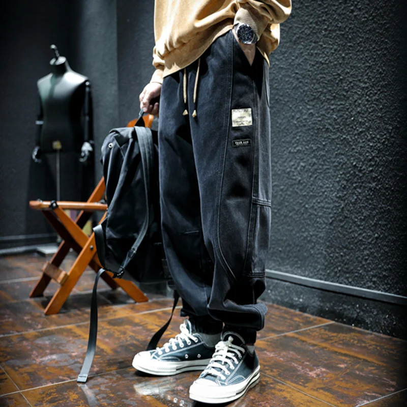 Men Clothing Autumn and Winter Straight Loose Splicing Cylinder Jeans Vintage Comfortable Black Plush Harun Trousers Female 2022