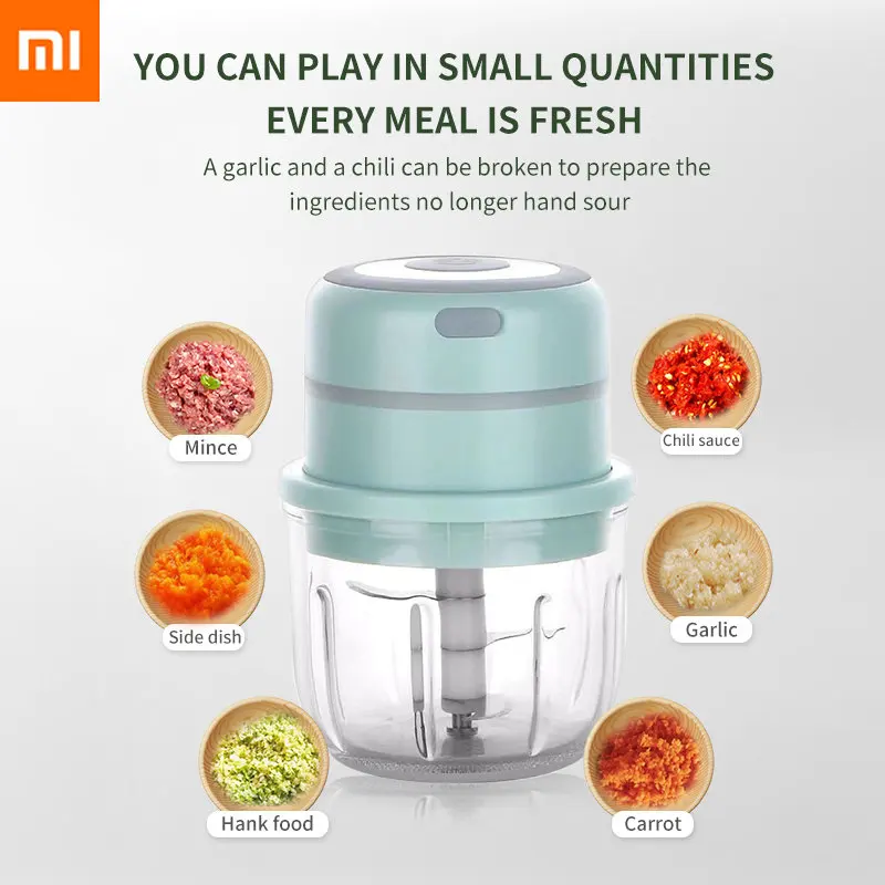 

Электрический измельчитель чеснока Xiaomi Mini 100/250 мл, измельчитель для имбиря, измельчитель чили, овощей, кухонный инструмент, прочный, с USB-зар...