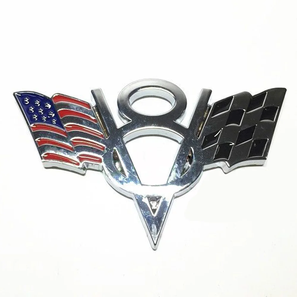 2Pcs/Set NEW V8 Flag Emblem Badge Sticker Metal Chrome Vehicle Car Decoration Accessories For Chevrolet Chevy Corvette Camaro |