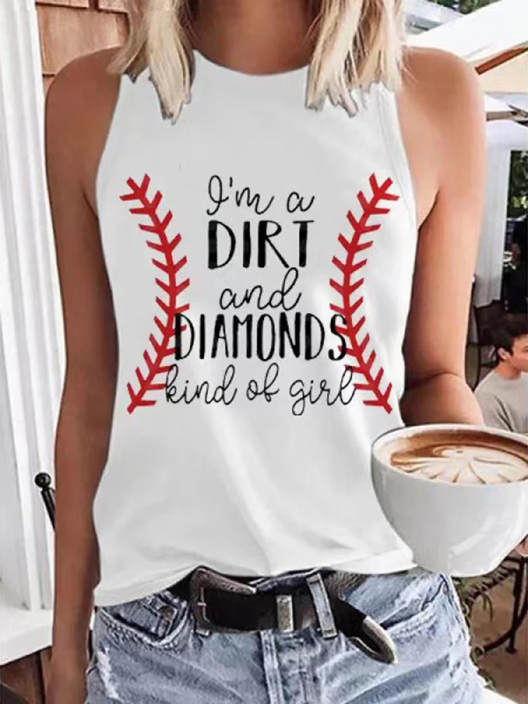 

Футболка женская с круглым вырезом, модный элегантный белый топ с принтом, без рукавов, Повседневная рубашка, лето 2022