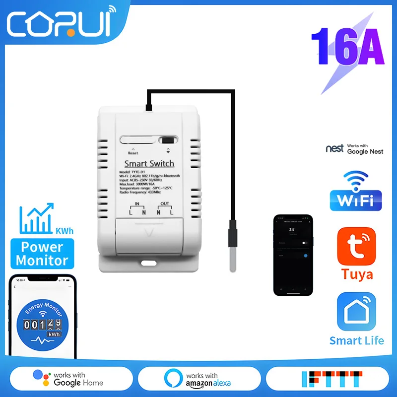 

Умный термостат CoRui с Wi-Fi, 16 А, 3000 Вт