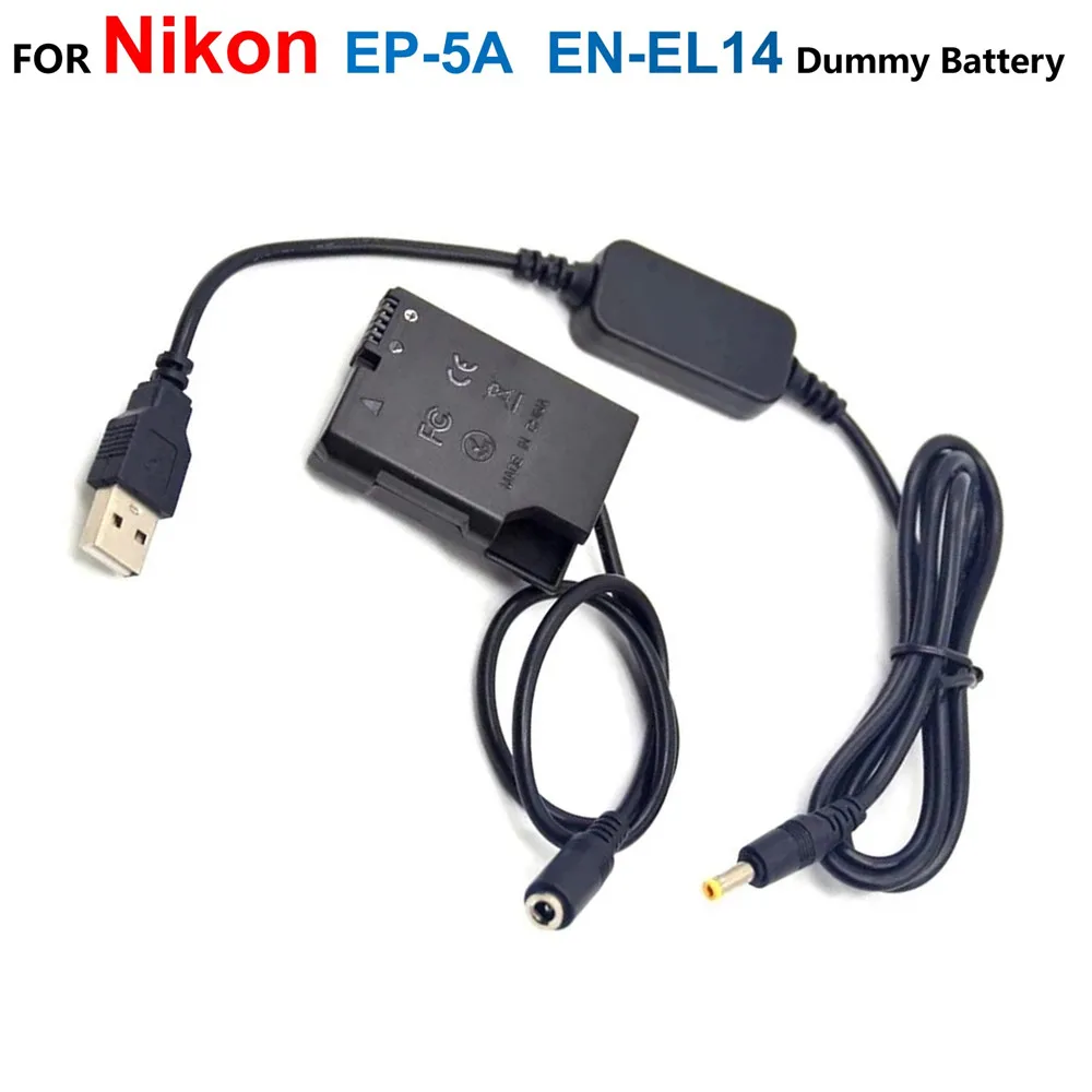 

EP-5A DC Coupler ENEL14 EN-EL14 Fake Battery+5V USB Cable Adapter For Nikon P7800 P7100 D5500 D5600 D3300 D3400 D5100 D3200 D3