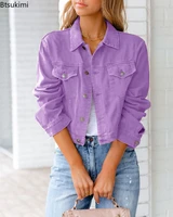 womens denim jacket spring autumn short coat purple jean jackets casual tops purple yellow white slim tops lady outerwear 3xl