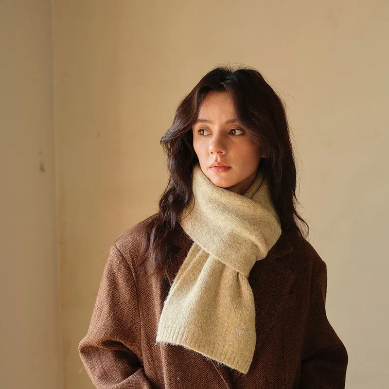 USPOP Зимний вязаный шарф из смесовой шерсти для женщин с искусственным бантом