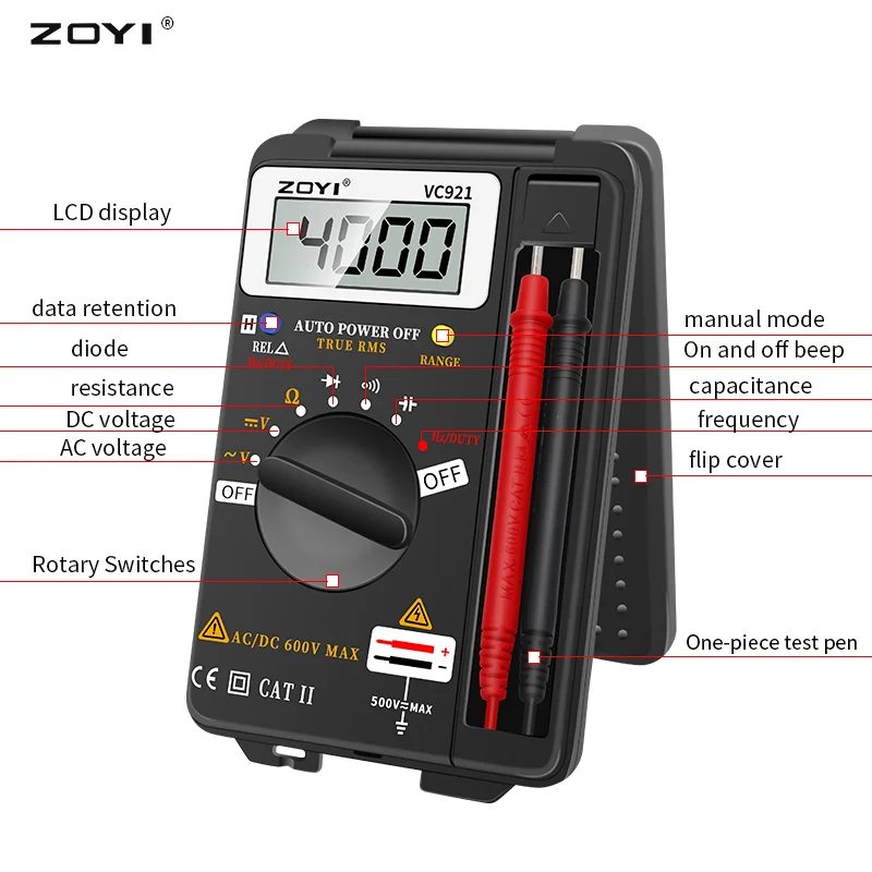 

Digital Multimeter ZOYI 3 3/4 Personal Mini Digital Multimeter Handheld Pocket capacitance resistance frequency tester VC921