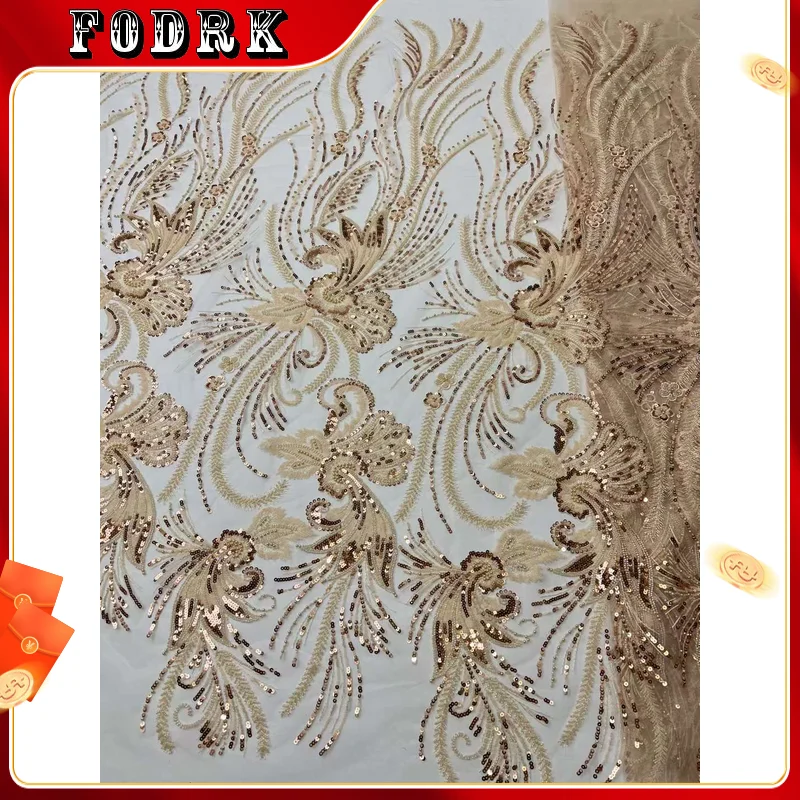 

2023 Beautiful Weddings Design Beaded Fabric Embroidery French Tulle Net Lace Sequin Nigeria Fabirc For Evening Material