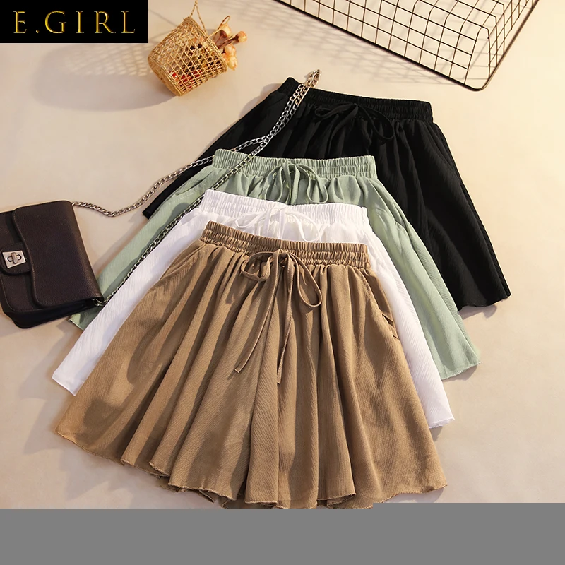 Loose Leisure Solid Shorts Women High Elastic Waist Summer Chiffon Lace-up All-match 4XL Sweet Korean Style Chic Fashion Flare