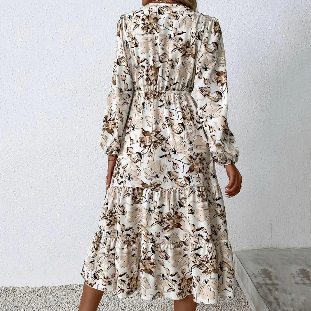 

Maxi Dress V Neck Long Dress Elegant A-Line Floral Print Long Dress