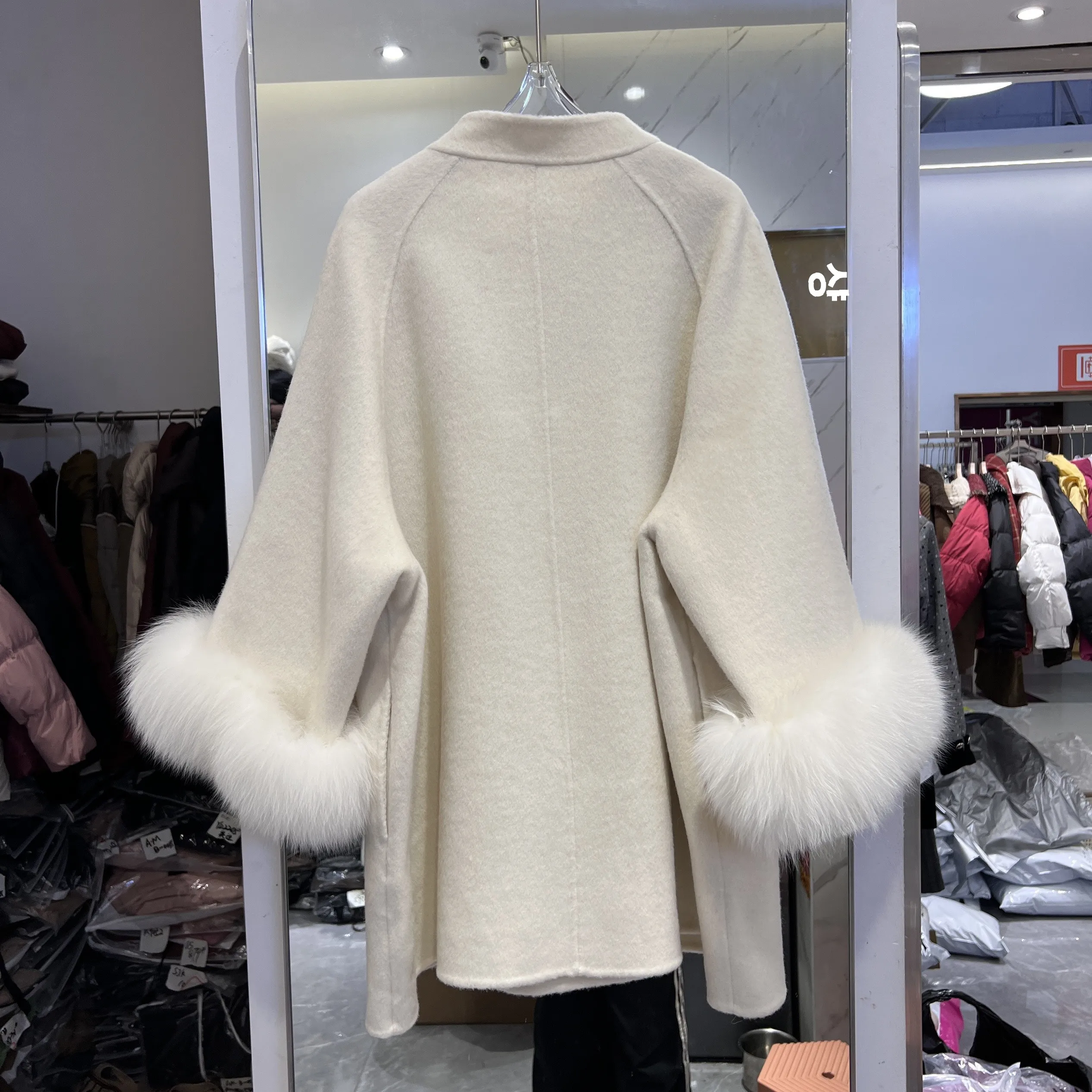 Осень-зима 2024 новая шерстяная накидка с большим меховым воротником пальто