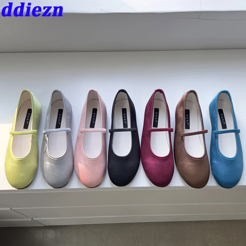 

Fashion Round Toe Shallow Ladies Lolita Shoes Summer Spring Female Slides Ballet Flats New Silk Women Dance In Shoes 2023