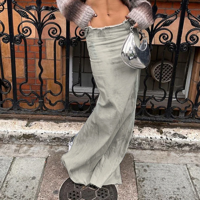 

Женская винтажная джинсовая юбка-карандаш, элегантная длинная юбка-карандаш в стиле ретро 90-х с принтом, с заниженной талией и разрезом сзади