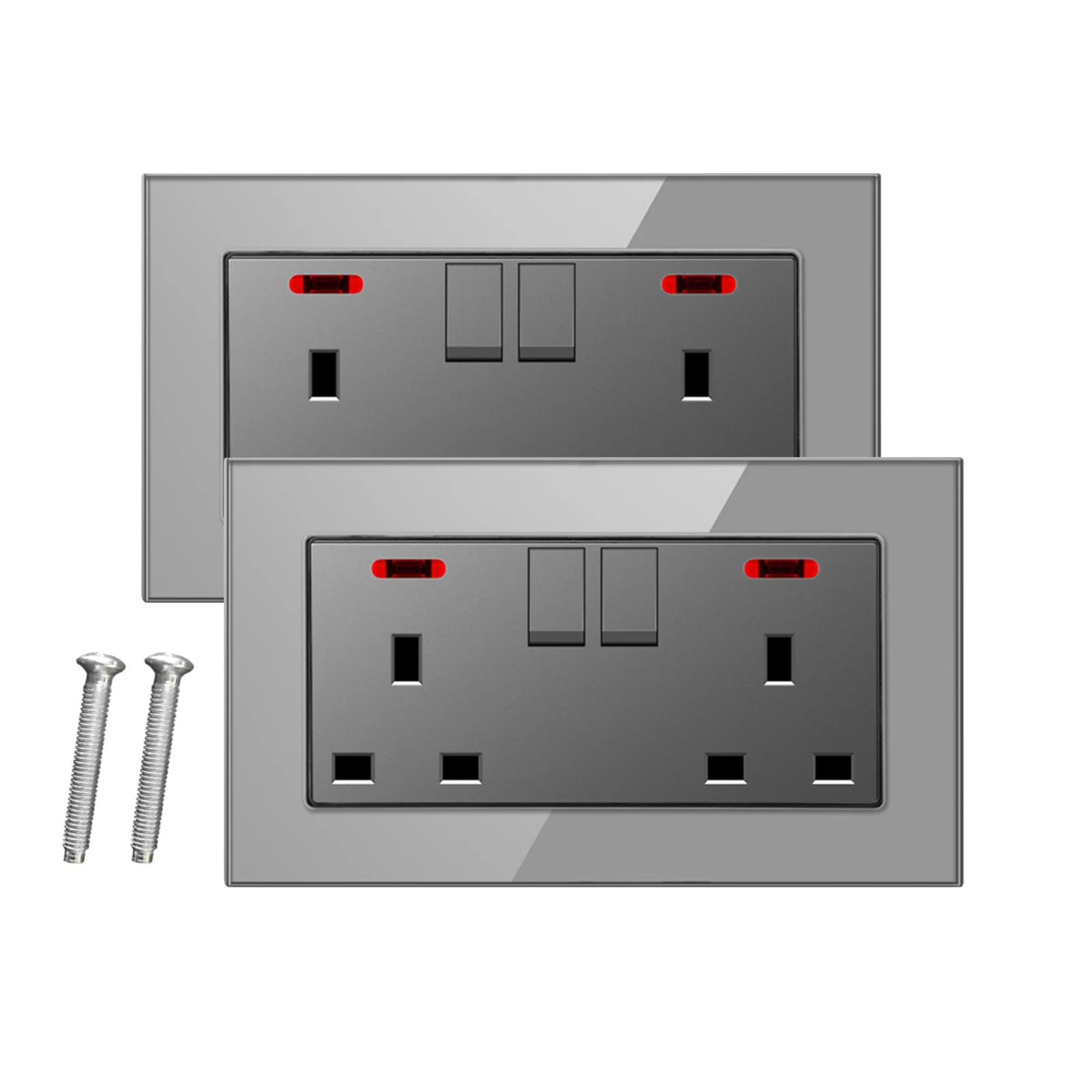 

2pcs Grey Double Switched Electrical Evolve Wall Mounted Kitchen Home 2 USB Ports Dual Plug Office Electric Outlet Power Socket