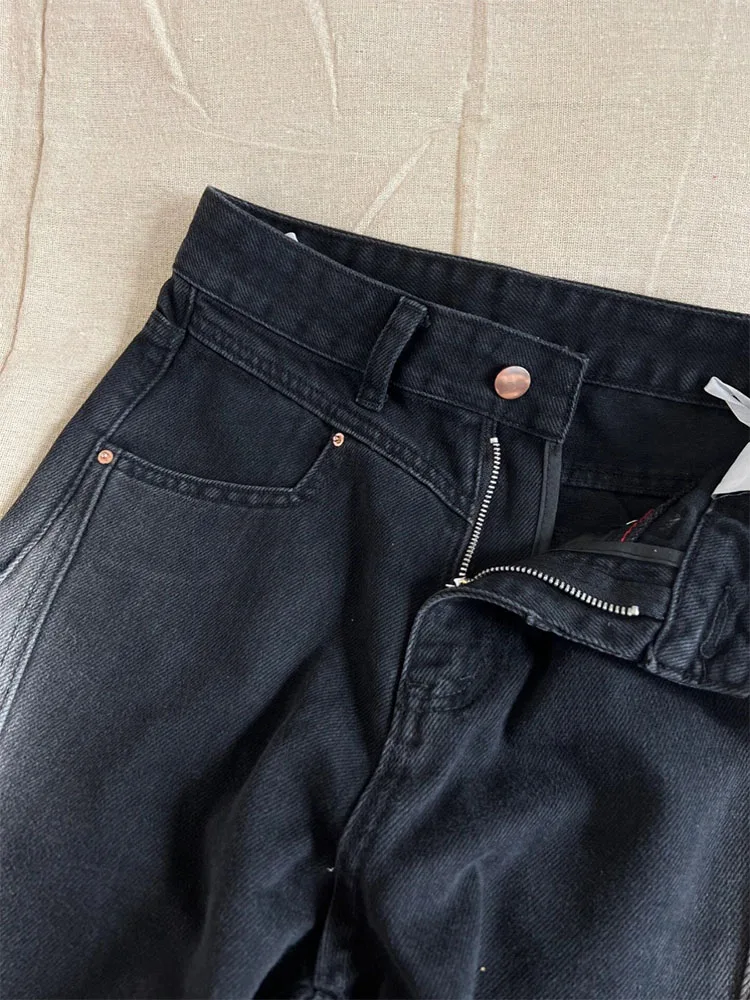 Черные джинсы Gyaru в стиле гранж-кпоп Отбеленные джинсовые брюки винтажные